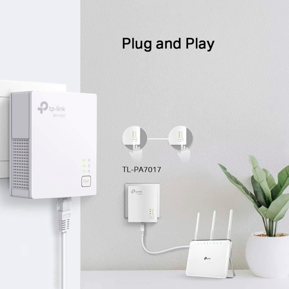 TP-Link - Powerline AV 1000 Kit Met de TP-Link TL-PA7017 KIT geniet je van snelle en betrouwbare internetverbindingen via je bestaande stroomnet, met overdrachtssnelheden tot 1000 Mbps. Ideaal voor desktops, smart-tv's of gameconsoles. Plug-and-play installatie voor direct gebruik. - afbeelding 5