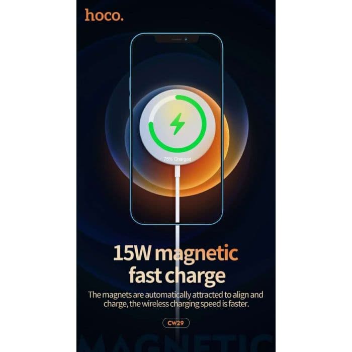 Hoco - Draadloze Lader (Qi) iPhone / Android <p class="" data-start="659" data-end="813">Magnetische draadloze oplader (15W) voor Qi-apparaten zoals iPhones, Android-toestellen en TWS-headsets. Inclusief 1m USB-C Kabel.</p> - afbeelding 6