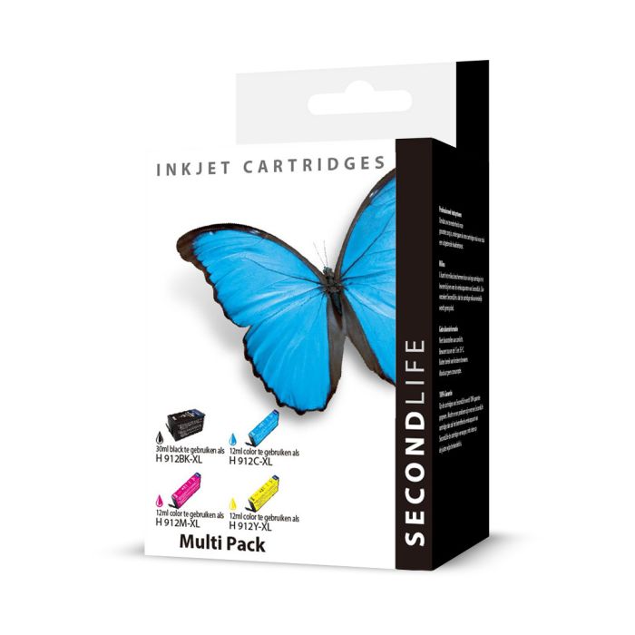 SecondLife - HP 912 XL Multipack Deze multipack bevat: 912BK-XL, 912C-XL, 912M-XL, 912Y-XL <strong>Meer printen voor minder geld</strong> Met onze SecondLife cartridges bespaar je direct op jouw printkosten. Onze eigen patronen bevatten meer inkt ten opzichte van het origineel. Door de grotere inhoud, bespaar je enorm op je printkosten. <a href="https://reboot-it.be/diensten/inkt">Ontdek alle voordelen van SecondLife inkt. </a> 