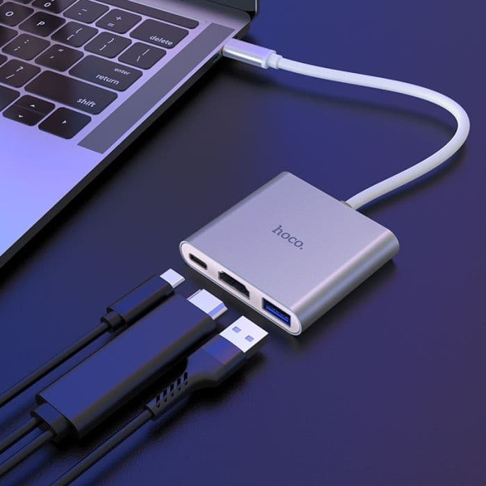 Hoco - 3-in-1 USB-C Hub <p class="" data-start="0" data-end="166">Breid de functionaliteit van je USB-C apparaten uit met deze robuuste en compacte hub, die USB 3.0, HDMI en Power Delivery (PD) ondersteunt.</p> - afbeelding 5
