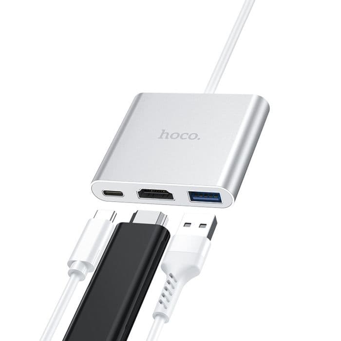Hoco - 3-in-1 USB-C Hub <p class="" data-start="0" data-end="166">Breid de functionaliteit van je USB-C apparaten uit met deze robuuste en compacte hub, die USB 3.0, HDMI en Power Delivery (PD) ondersteunt.</p> - afbeelding 2