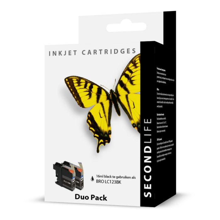 SecondLife - Brother LC 121 / LC 123 Duopack Zwart <strong>Meer printen voor minder geld</strong> Met onze SecondLife cartridges bespaar je direct op jouw printkosten. Onze eigen patronen bevatten meer inkt ten opzichte van het origineel. Door de grotere inhoud, bespaar je enorm op je printkosten. <a href="https://reboot-it.be/diensten/inkt">Ontdek alle voordelen van SecondLife inkt. </a>