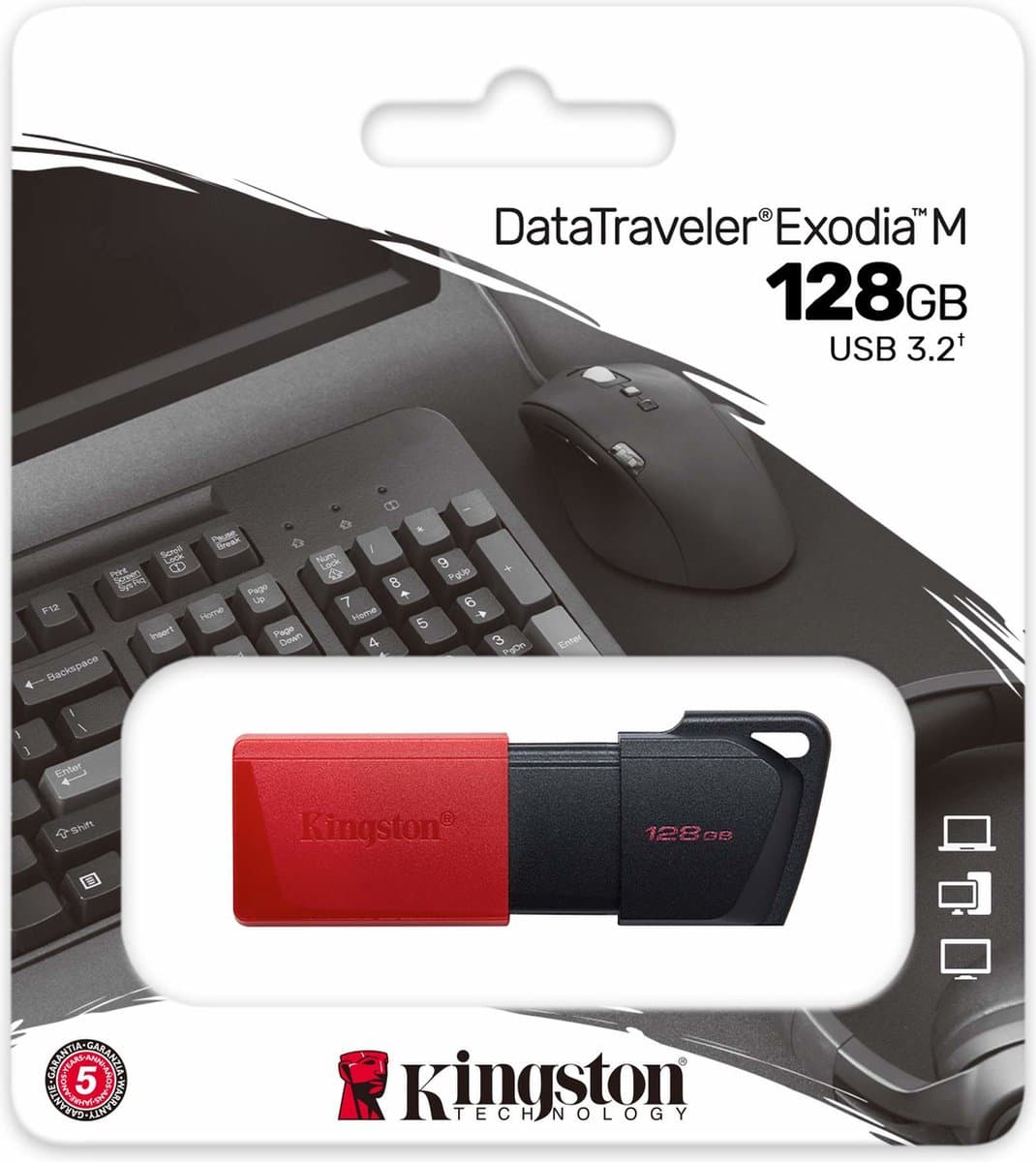 Kingston - DT Exodia USB 3.2 Gen.1 <p class="" data-start="0" data-end="320">De Kingston DataTraveler Exodia M USB-stick biedt snelle gegevensoverdracht met USB 3.2 Gen 1 en een opslagcapaciteit van 64 of 128 GB.</p> <p class="" data-start="0" data-end="320">Met een praktische beweegbare kap en compatibiliteit met laptops, desktop-PC's en andere apparaten, is deze USB-stick ideaal voor dagelijks gebruik en draagbaarheid.</p> <p class="" data-start="322" data-end="553"></p> - afbeelding 1