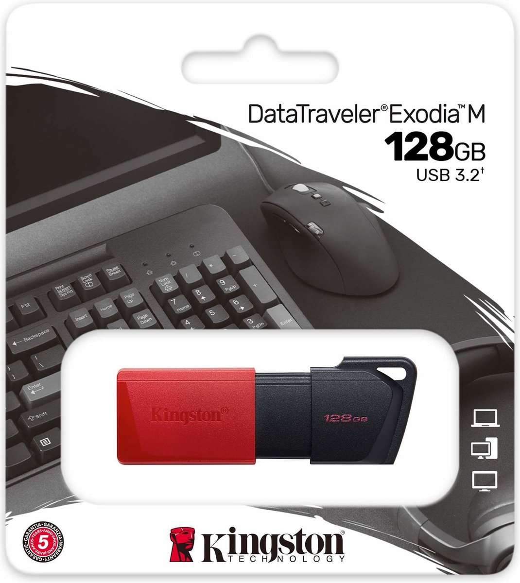 Kingston - DT Exodia USB 3.2 Gen.1 <p class="" data-start="0" data-end="320">De Kingston DataTraveler Exodia M USB-stick biedt snelle gegevensoverdracht met USB 3.2 Gen 1 en een opslagcapaciteit van 64 of 128 GB.</p> <p class="" data-start="0" data-end="320">Met een praktische beweegbare kap en compatibiliteit met laptops, desktop-PC's en andere apparaten, is deze USB-stick ideaal voor dagelijks gebruik en draagbaarheid.</p> <p class="" data-start="322" data-end="553"></p>
