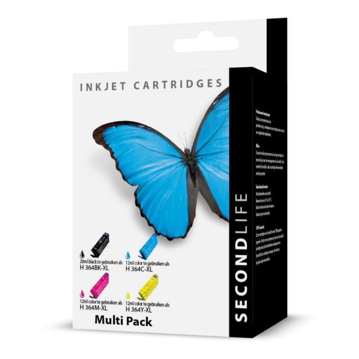 SecondLife - HP 364 Multipack Deze multipack bevat: 364BK-XL, 364C-XL, 364M-XL, 364Y-XL <strong>Meer printen voor minder geld</strong> Met onze SecondLife cartridges bespaar je direct op jouw printkosten. Onze eigen patronen bevatten meer inkt ten opzichte van het origineel. Door de grotere inhoud, bespaar je enorm op je printkosten. <a href="https://reboot-it.be/diensten/inkt">Ontdek alle voordelen van SecondLife inkt. </a> - afbeelding 1