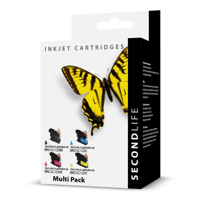 SecondLife - Brother LC 121/LC 123 Multipack Deze multipack bevat: LC123BK, LC123C, LC123M, LC123Y <strong>Meer printen voor minder geld</strong> Met onze SecondLife cartridges bespaar je direct op jouw printkosten. Onze eigen patronen bevatten meer inkt ten opzichte van het origineel. Door de grotere inhoud, bespaar je enorm op je printkosten. <a href="https://reboot-it.be/diensten/inkt">Ontdek alle voordelen van SecondLife inkt. </a>
