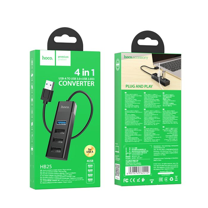Hoco - 4-poorts USB 3.0 Hub <p class="" data-start="268" data-end="427">Verhoog je connectiviteit met deze 4-poorts HUB. Biedt USB 2.0 en 3.0 poorten voor snelle gegevensoverdracht en brede compatibiliteit.</p>